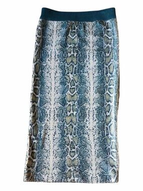 Le Superbe Teal Green Snake-Print Sequin Midi Skirt Small